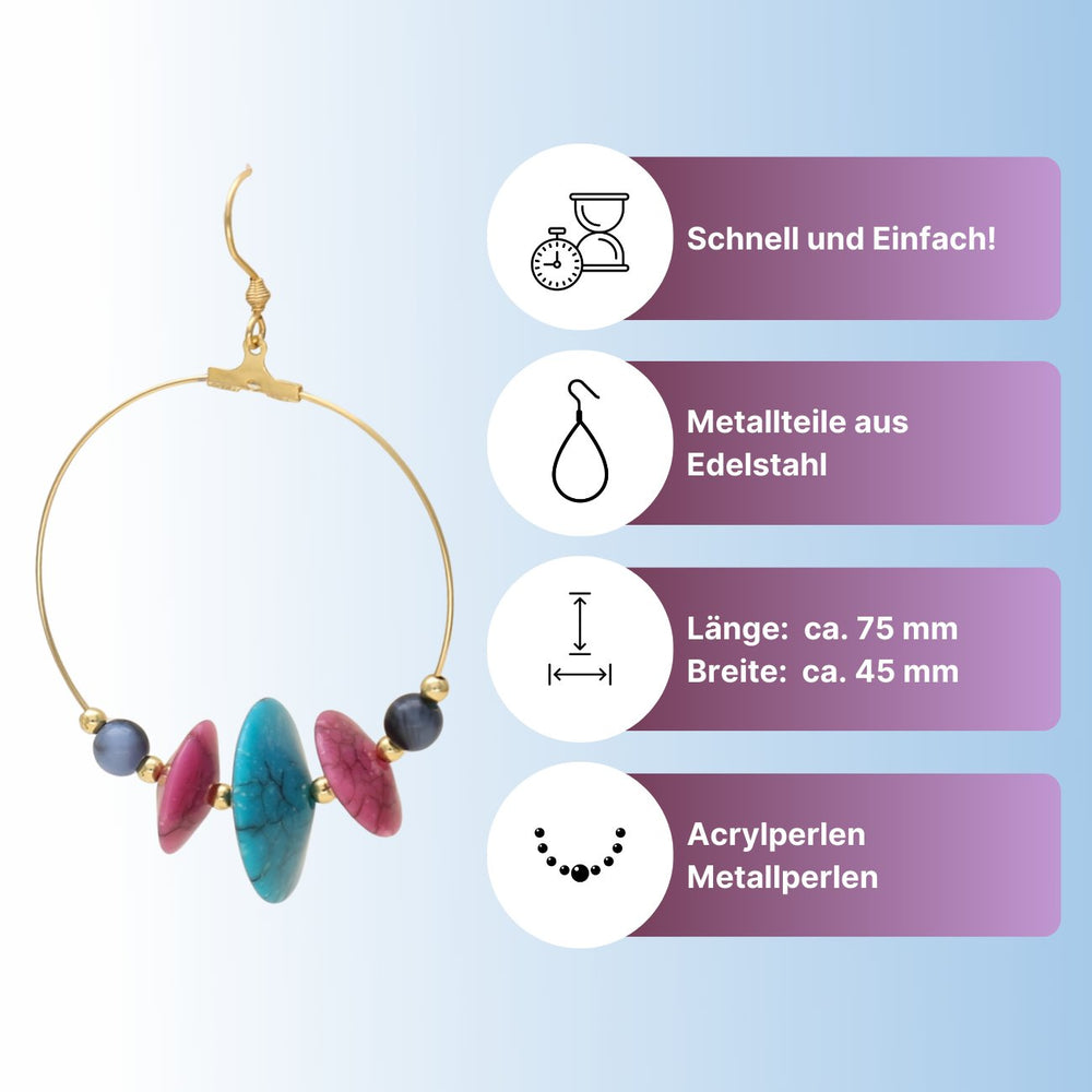 Kit für Creolen “Easy Elegance" - Gold/Türkis - PerlineBeads SA