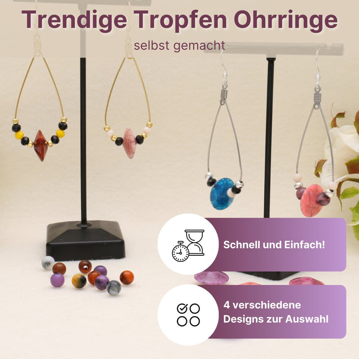 Kit für Ohrringe Tropfenform “Easy Elegance" - Gold/Braun - PerlineBeads SA