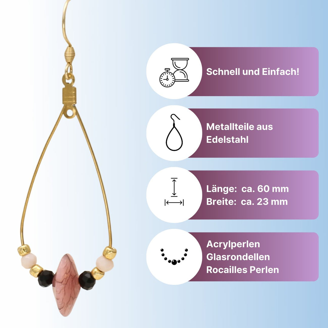 Kit für Ohrringe Tropfenform “Easy Elegance" - Gold/Rosa - PerlineBeads SA