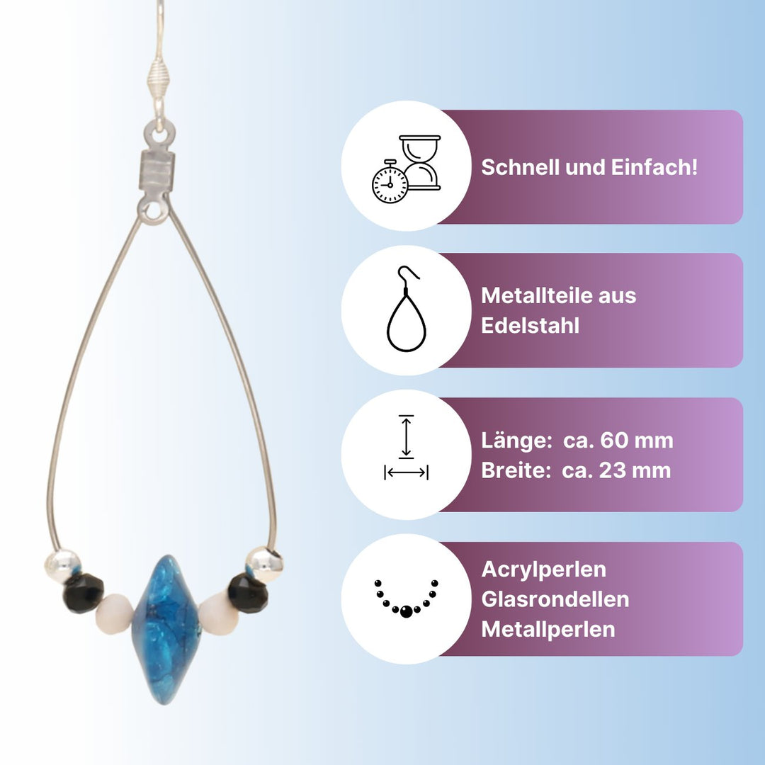 Kit für Ohrringe Tropfenform “Easy Elegance" - Silber/Blau - PerlineBeads SA