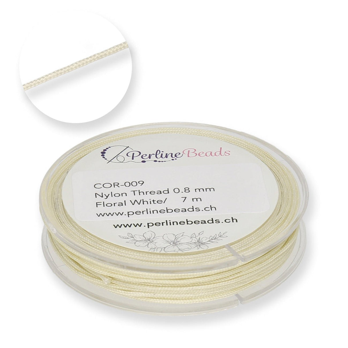 Kordel aus Nylon 0.8 mm - Floral White - PerlineBeads SA