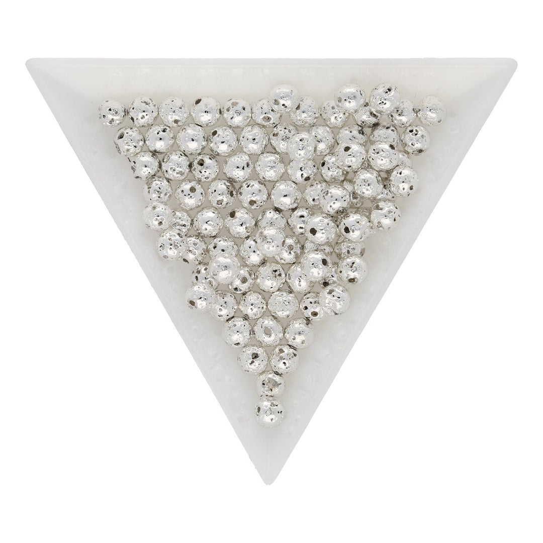 Lavastein-Perlen 4 mm - galvanisiert - Farbe Silber - PerlineBeads