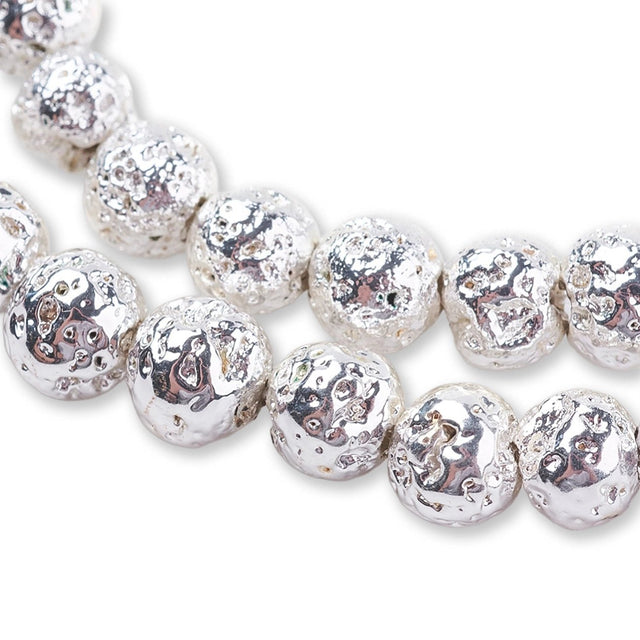 Lavastein - Perlen 6 mm - galvanisiert - Farbe Silber - PerlineBeads SA