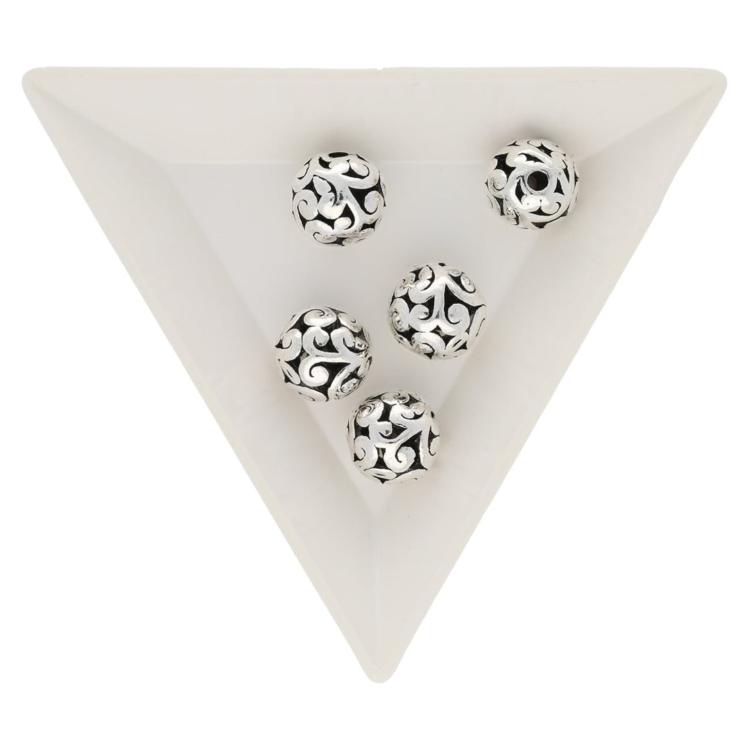 Metallperle rund im tibetischen Stil 11 mm - Antiksilber - PerlineBeads