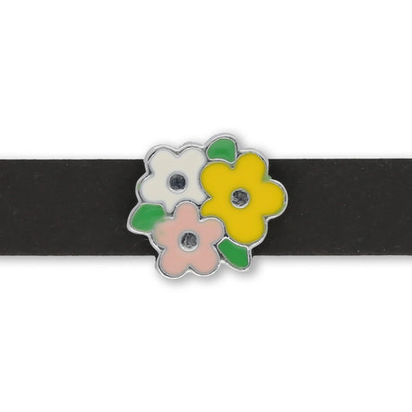 Metallperle Slider «Flower Trio» – Bunter Blütenstrauss - PerlineBeads SA