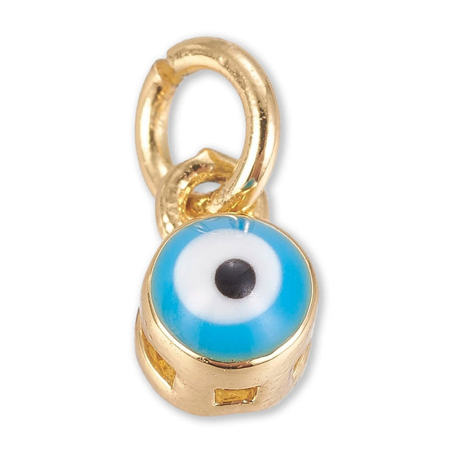 Nazar Perlen-Anhänger "Bösen Blick" • Blau-Weiss Emaille • Goldfarben • 4 x 4 mm - PerlineBeads SA