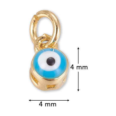 Nazar Perlen-Anhänger "Bösen Blick" • Blau-Weiss Emaille • Goldfarben • 4 x 4 mm - PerlineBeads SA