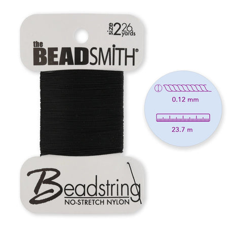 Nylon - Perlenfaden S - Lon Grösse 2 (0.12 mm) - Schwarz - PerlineBeads SA