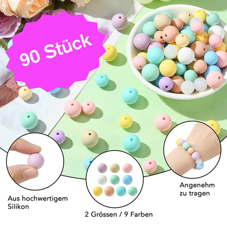 Pastell Perlenset – 90-teilig, 9 Farben - PerlineBeads SA