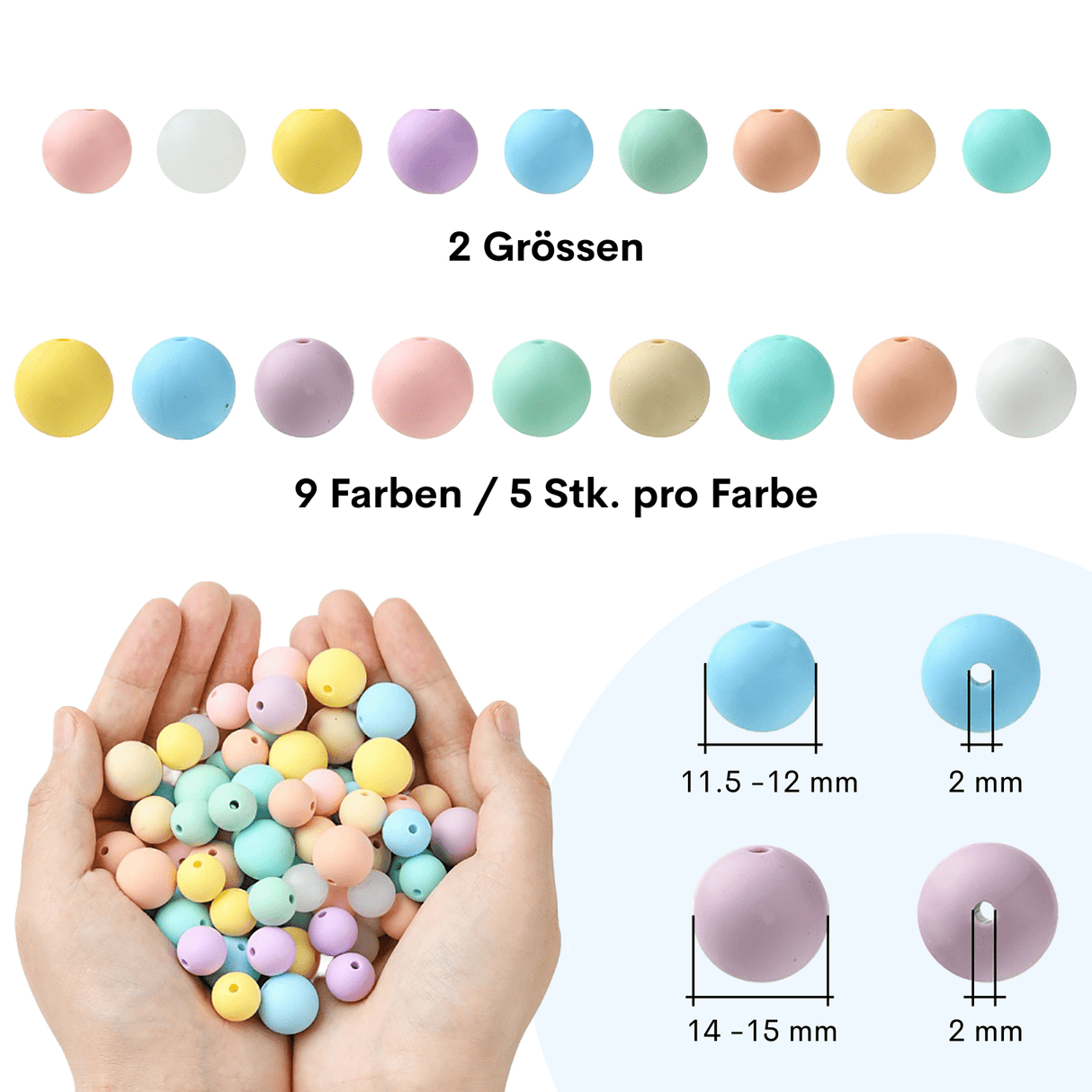 Pastell Perlenset – 90-teilig, 9 Farben - PerlineBeads SA