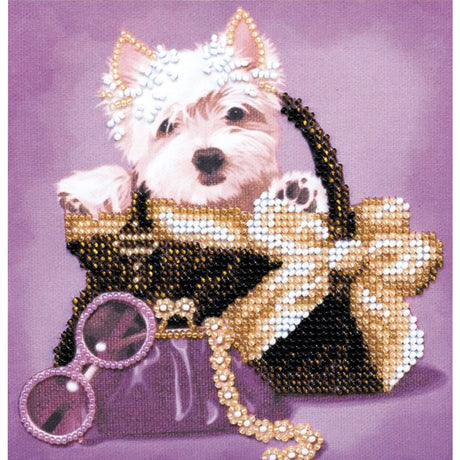 Perlen-Stickbild 15 × 15 cm • Hündchen in der Handtasche - PerlineBeads SA