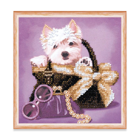 Perlen-Stickbild 15 × 15 cm • Hündchen in der Handtasche - PerlineBeads SA
