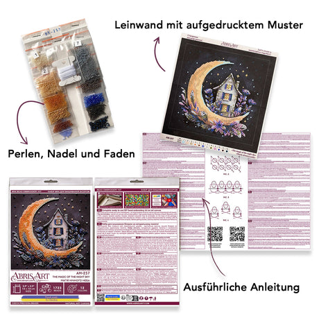 Perlen-Stickbild 15 × 15 cm • Mondsichel & Sternenhimmel - PerlineBeads SA