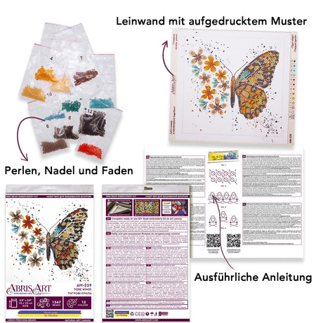 Perlen-Stickbild 15 × 15 cm • Tigerschmetterling & Blüten - PerlineBeads SA