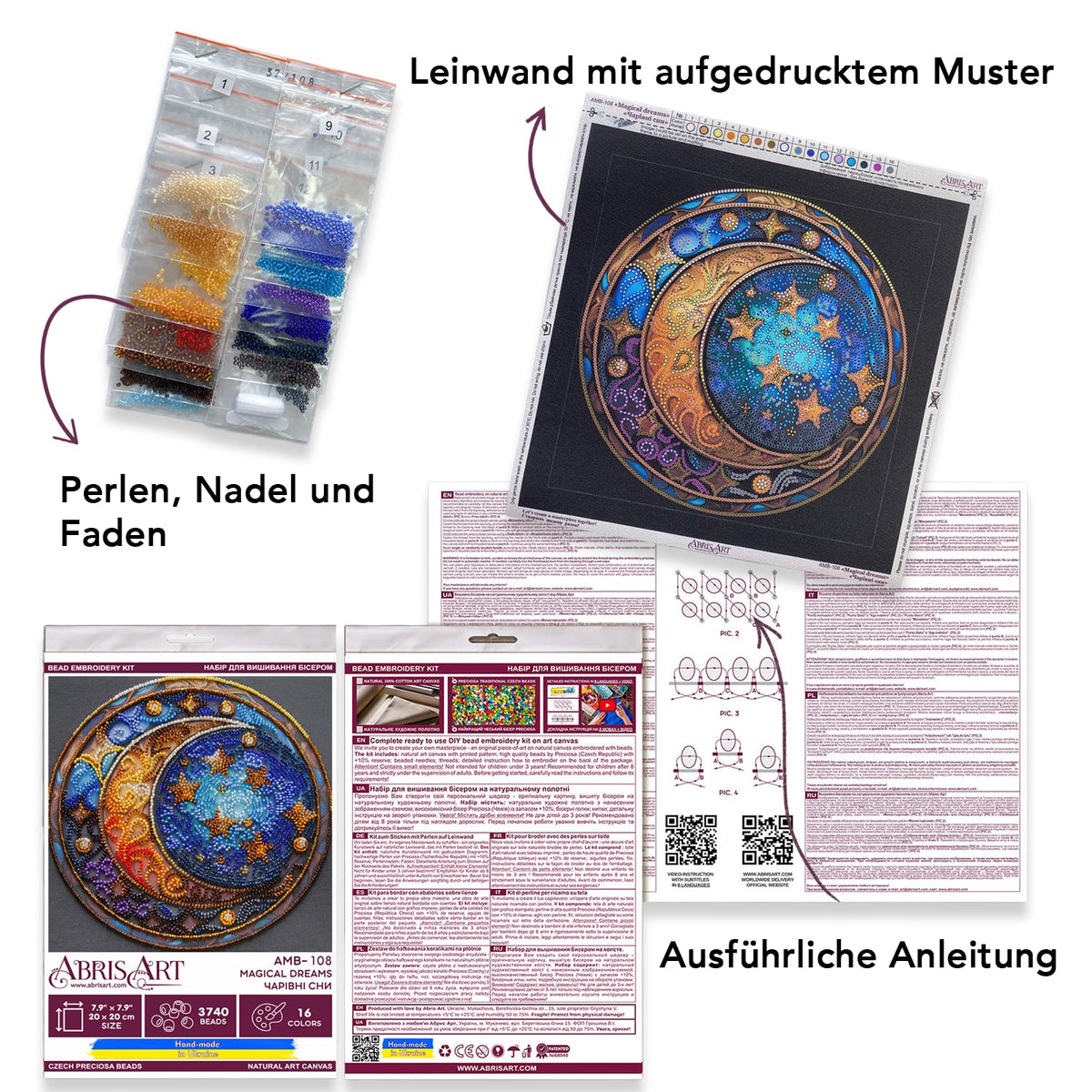 Perlen-Stickbild Mond & Sterne • Magical Dreams • 20 x 20 cm - PerlineBeads SA