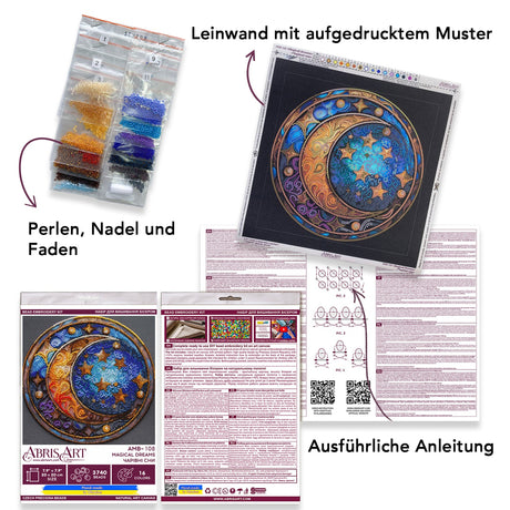 Perlen-Stickbild Mond & Sterne • Magical Dreams • 20 x 20 cm - PerlineBeads SA