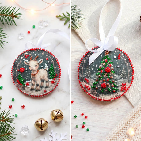 Perlen-Stickset Weihnachtsanhänger • Rentier & Christbaum - PerlineBeads SA