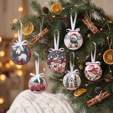 Perlen-Stickset Weihnachtsanhänger • Teddybär & Auto mit Tannenbaum - PerlineBeads SA