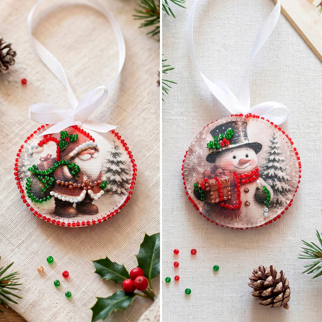 Perlen-Stickset Weihnachtsanhänger • Weihnachtsmann & Schneemann - PerlineBeads SA