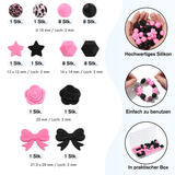 Pink & Schwarz Perlenset – Rosen, Schleifen & Leo-Print, 40-teilig - PerlineBeads SA