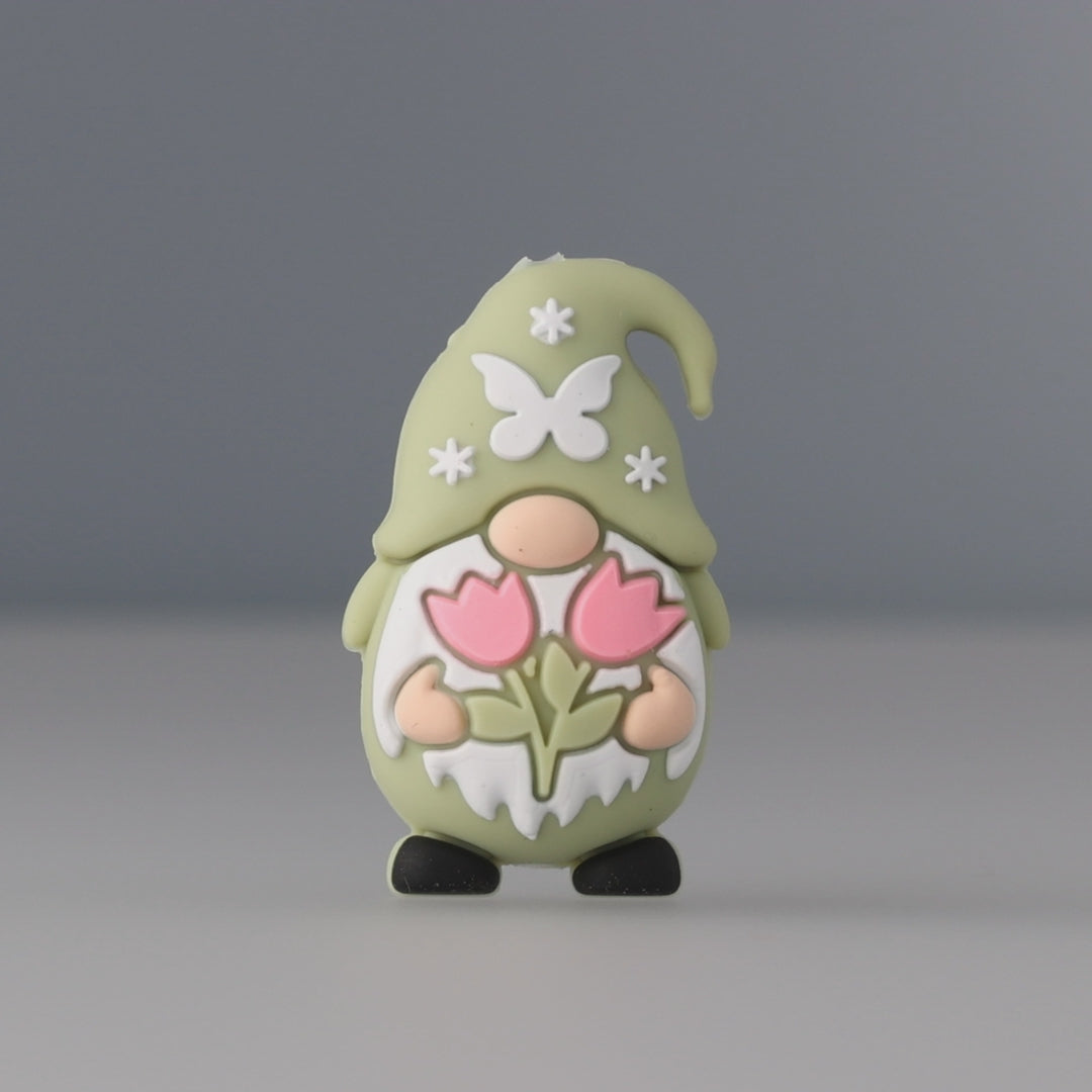 Perlina Focale Gnomo • Perlina in Silicone 3D con Farfalla e Tulipani