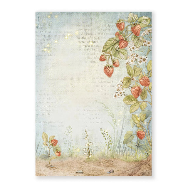 Reispapier „Hidden Grove – Strawberries“ | A4 (21 × 29,7 cm) - PerlineBeads SA