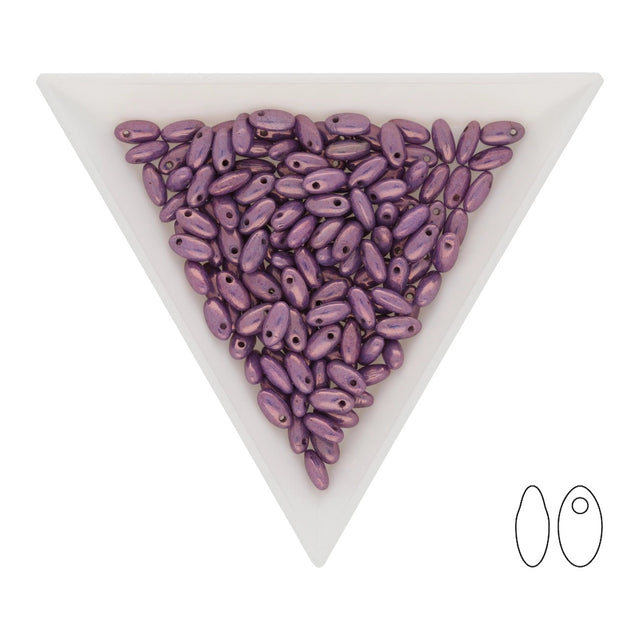 Rizo Glasperlen - 2,5 x 6 mm - Chalk White Lila Vega Luster - PerlineBeads SA