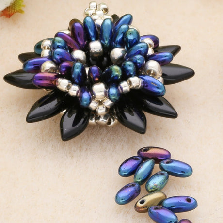 Rizo Glasperlen - 2,5 x 6 mm - Jet Blue Iris - PerlineBeads SA