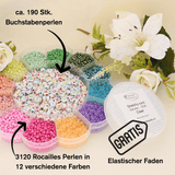 Rocailles Glasperlen 8/0 unregelmässige Grösse – Box mit Buchstabenperlen - PerlineBeads SA