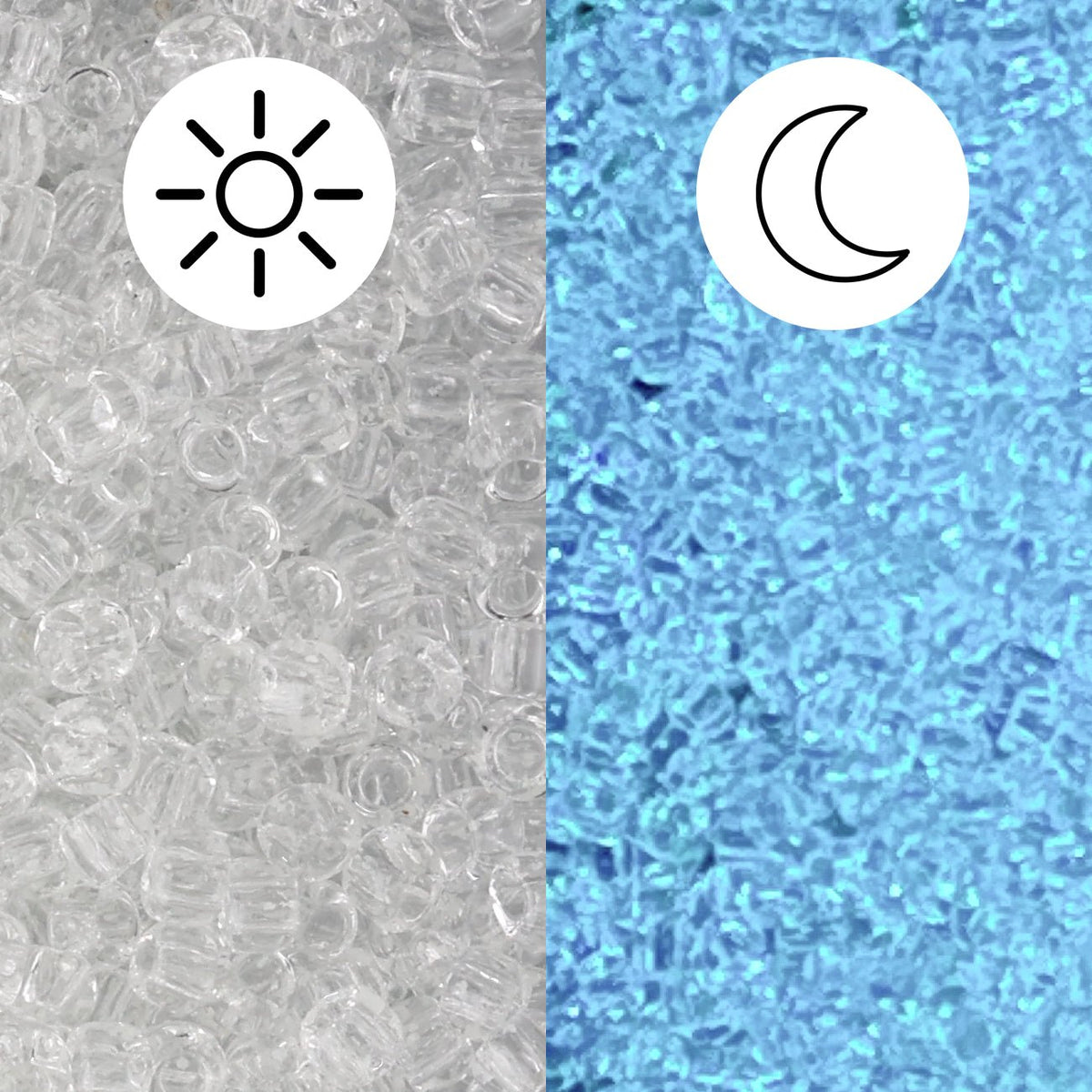 Rocailles-Perlen Toho 11/0 • Glow in the Dark • Crystal/Glow Blue - PerlineBeads SA