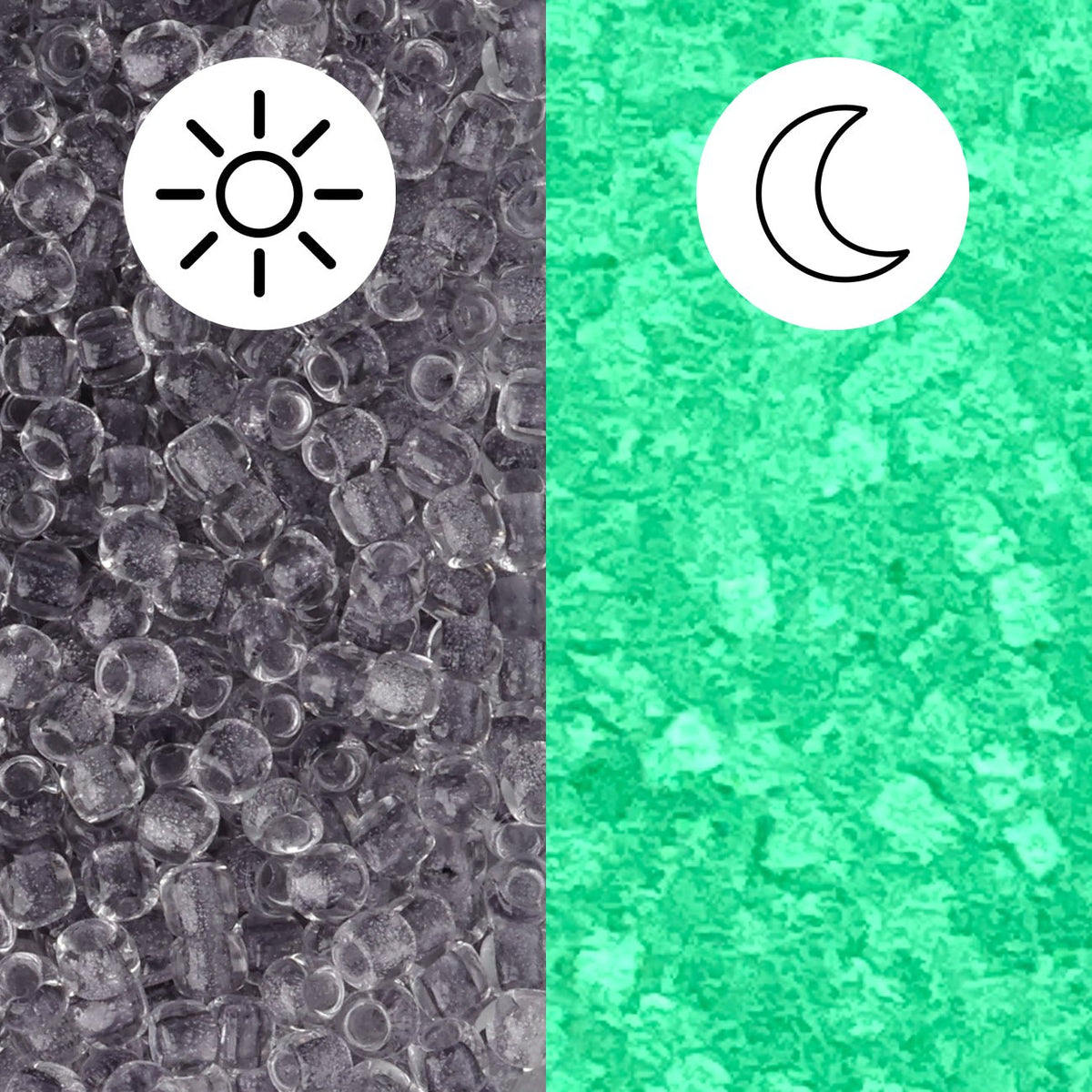 Rocailles-Perlen Toho 11/0 • Glow in the Dark • Gray Crystal/Bright Green - PerlineBeads SA