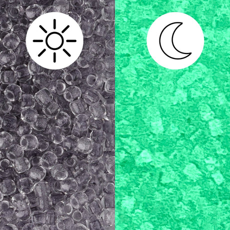 Rocailles-Perlen Toho 11/0 • Glow in the Dark • Gray Crystal/Bright Green - PerlineBeads SA