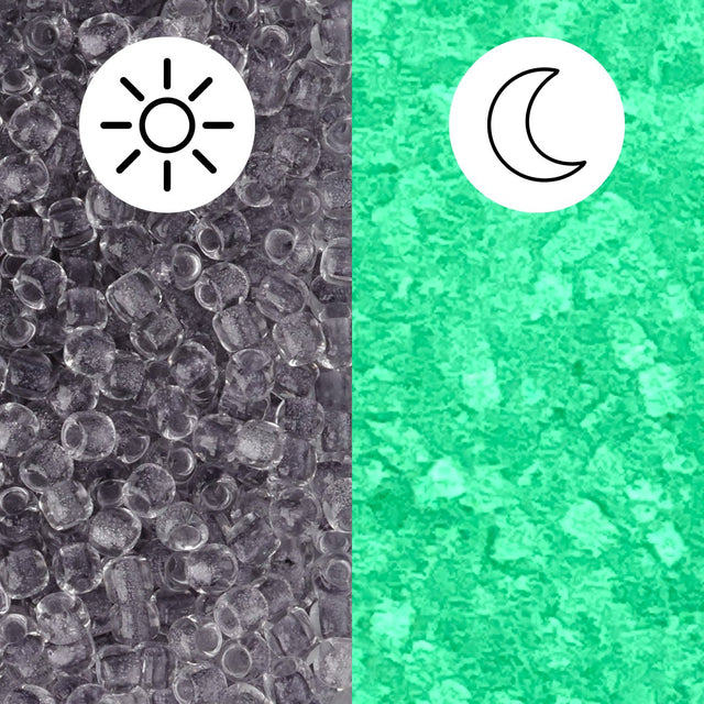 Rocailles-Perlen Toho 11/0 • Glow in the Dark • Gray Crystal/Bright Green - PerlineBeads SA
