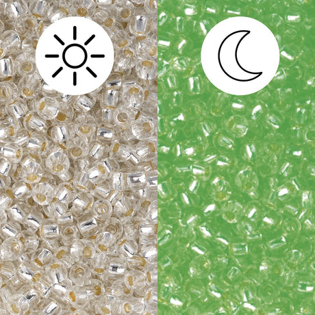 Rocailles-Perlen Toho 11/0 • Glow in the Dark • Silver-Lined Crystal/Glow Green - PerlineBeads SA