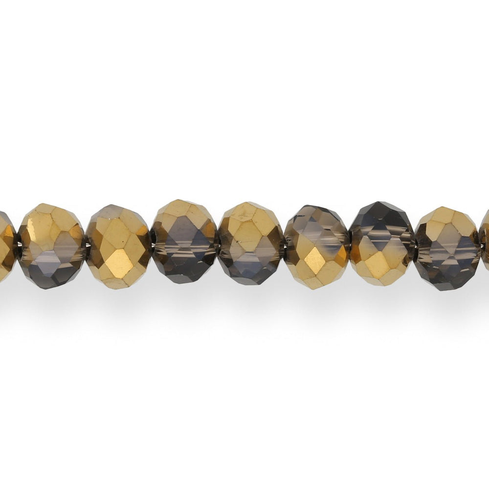 Rondellen aus facettiertem Glas 6x5 mm - Coconut Brown Half Gold Plated - PerlineBeads