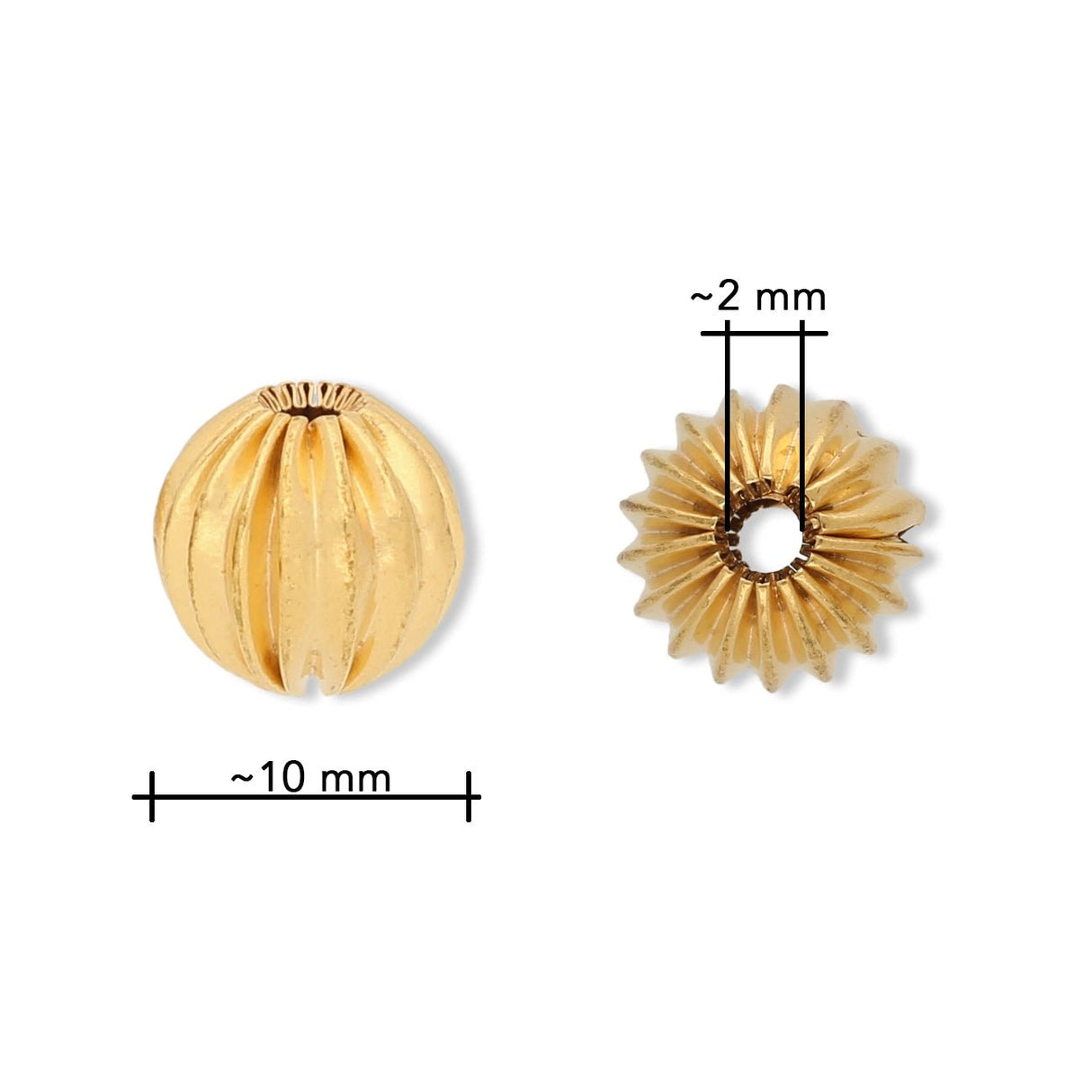 Runde gewellte Metallperle ∅ ca. 10 mm - Vergoldet (5 Stk.) - PerlineBeads SA