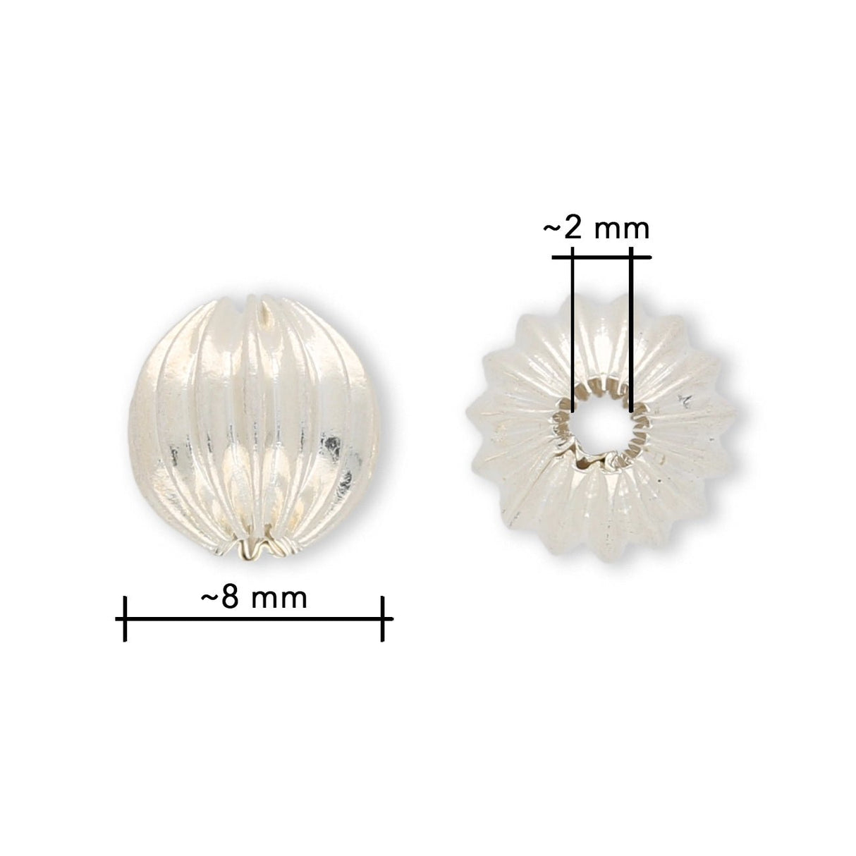 Runde gewellte Metallperle ∅ ca. 8 mm - Versilbert (10 Stk.) - PerlineBeads SA