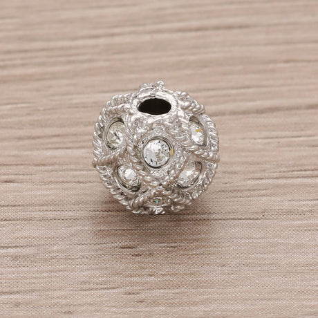 Runde Metallperle 10 mm rhodiniert mit 15 Swarovski® Kristalle - PerlineBeads SA