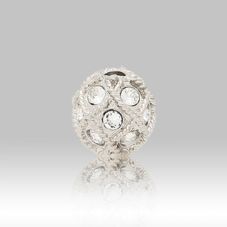 Runde Metallperle 10 mm rhodiniert mit 15 Swarovski® Kristalle - PerlineBeads SA