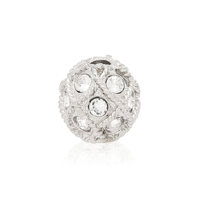 Runde Metallperle 10 mm rhodiniert mit 15 Swarovski® Kristalle - PerlineBeads SA