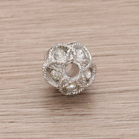 Runde Metallperle 10 mm rhodiniert mit 15 Swarovski® Kristalle - PerlineBeads SA