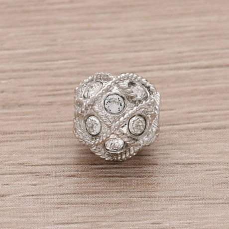 Runde Metallperle 10 mm rhodiniert mit 15 Swarovski® Kristalle - PerlineBeads SA