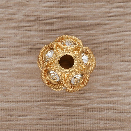 Runde Metallperle 10 mm vergoldet mit 15 Swarovski® Kristalle - PerlineBeads SA