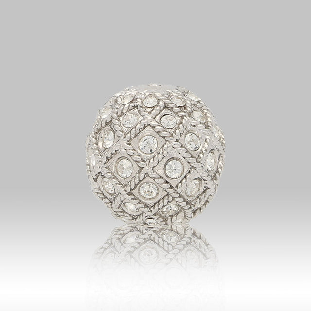 Runde Metallperle 17 mm rhodiniert mit 56 Swarovski® Kristalle - PerlineBeads SA