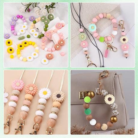 Schlüsselanhänger DIY-Set – Gänseblümchen, Grün, 89-teilig + Faden - PerlineBeads SA