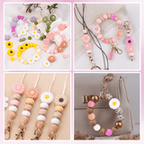 Schlüsselanhänger DIY-Set – Gänseblümchen, Hot Pink, 89-teilig + Faden - PerlineBeads SA
