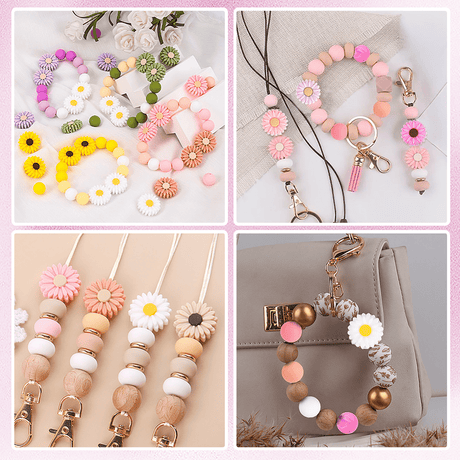 Schlüsselanhänger DIY-Set – Gänseblümchen, Hot Pink, 89-teilig + Faden - PerlineBeads SA
