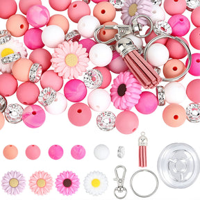 Schlüsselanhänger DIY-Set – Gänseblümchen, Hot Pink, 89-teilig + Faden - PerlineBeads SA