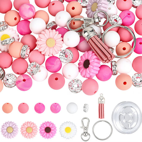 Schlüsselanhänger DIY-Set – Gänseblümchen, Hot Pink, 89-teilig + Faden - PerlineBeads SA