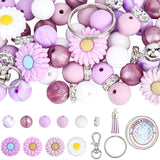 Schlüsselanhänger DIY-Set – Gänseblümchen, Pflaume, 89-teilig + Faden - PerlineBeads SA